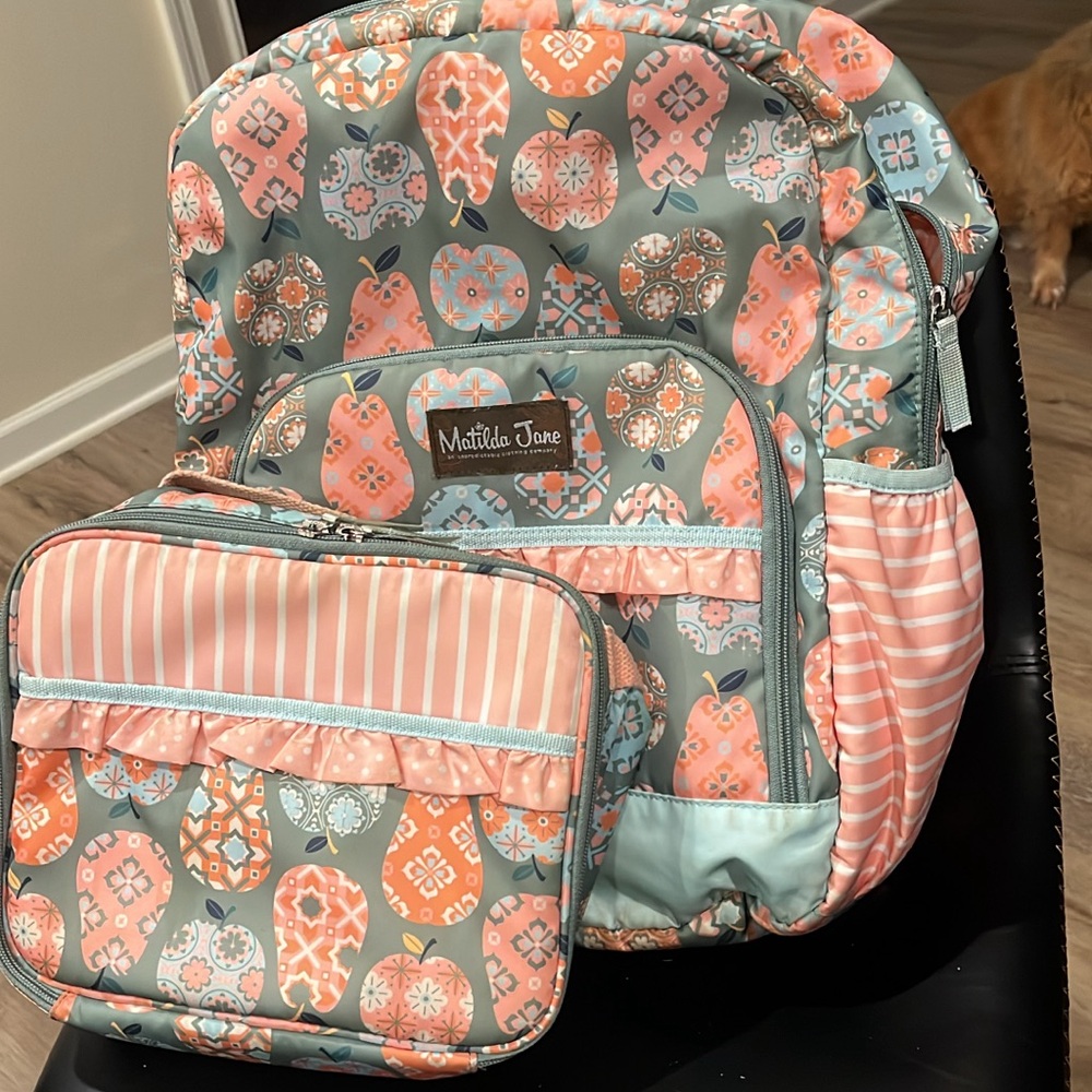 Matilda Jane Kids Backpack and Lunch Bag - Peach and Teal